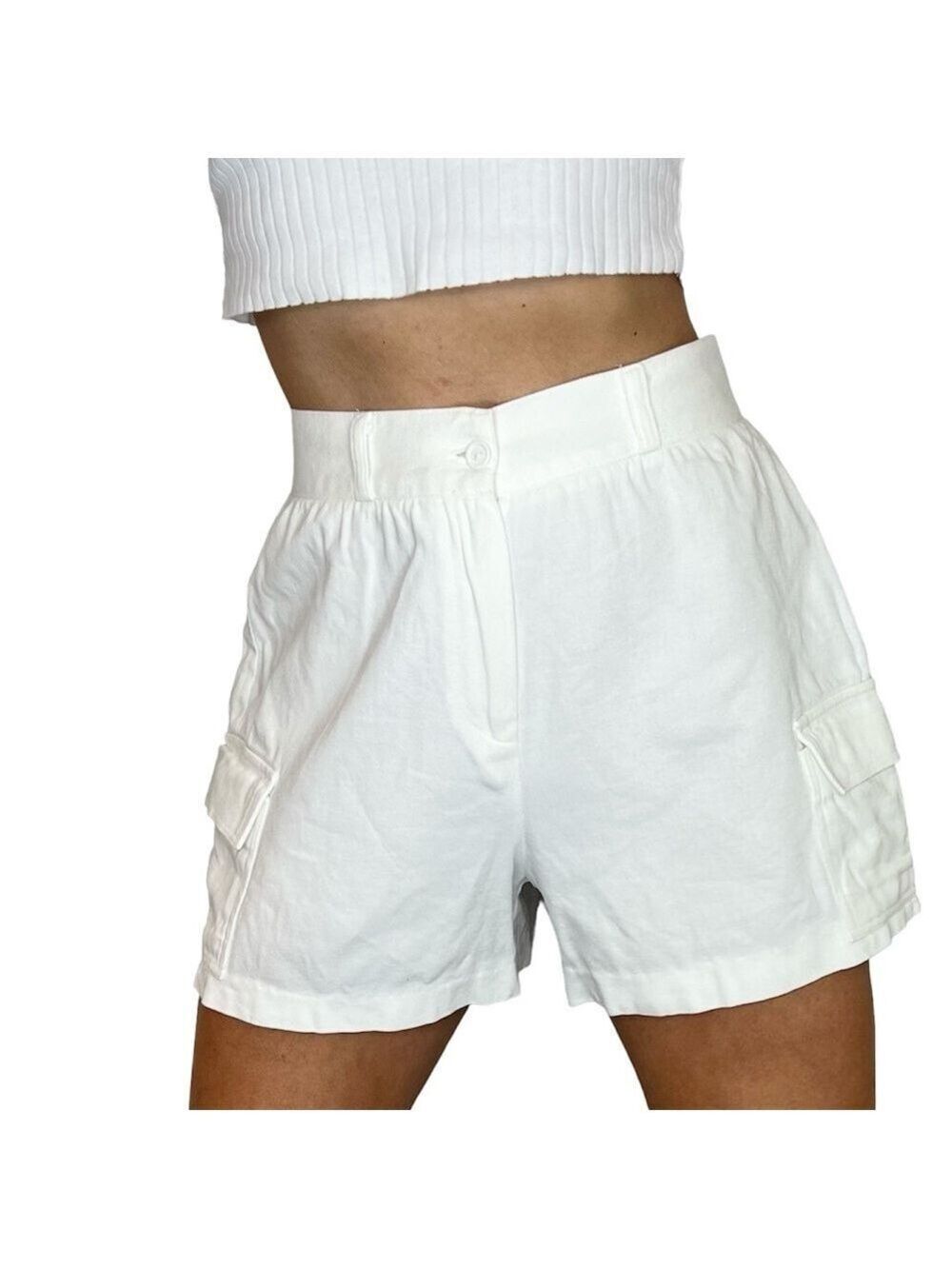 Vintage high rise white cargo shorts 3/4